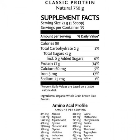 Sunwarrior Classic Protein Naturel 750 gram etiket